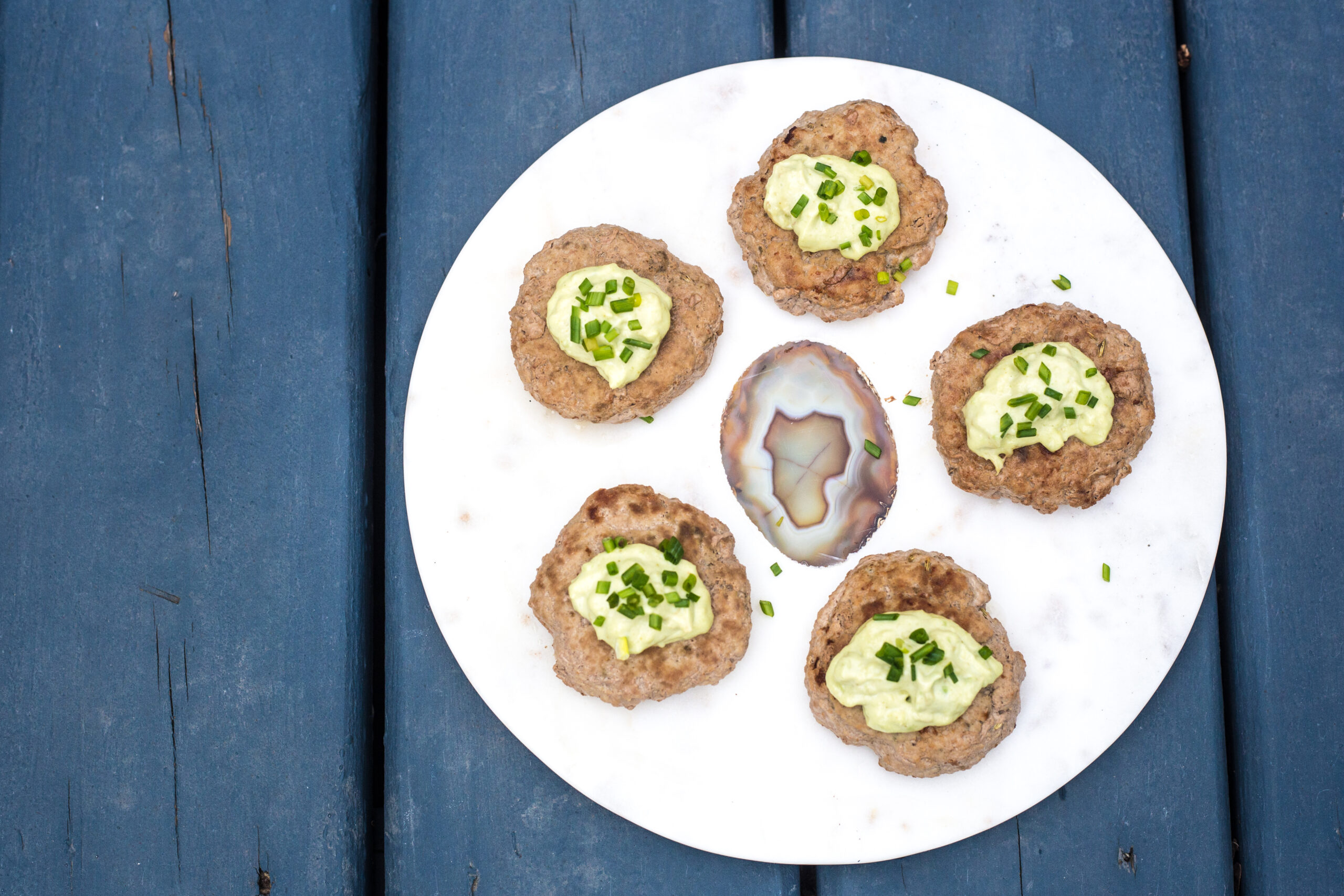 Turkey Sausage Patties with Avocado Lime Sauce from BeingBrigid