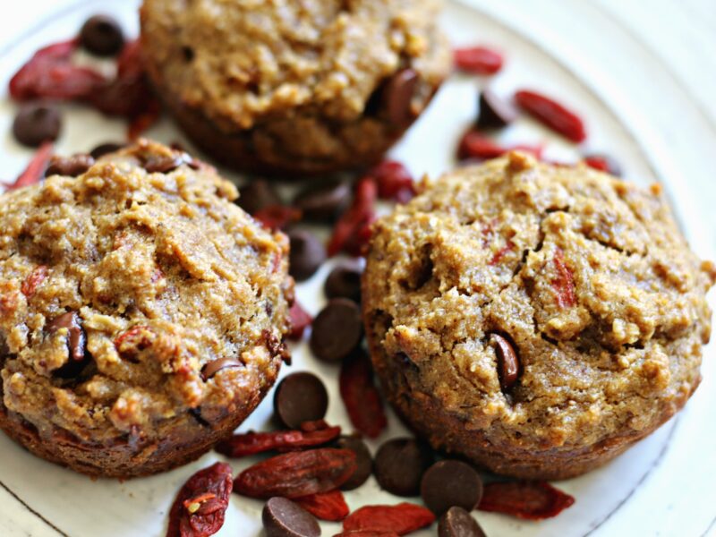 Chocolate chip goji berry gluten-free muffins from beingbrigid