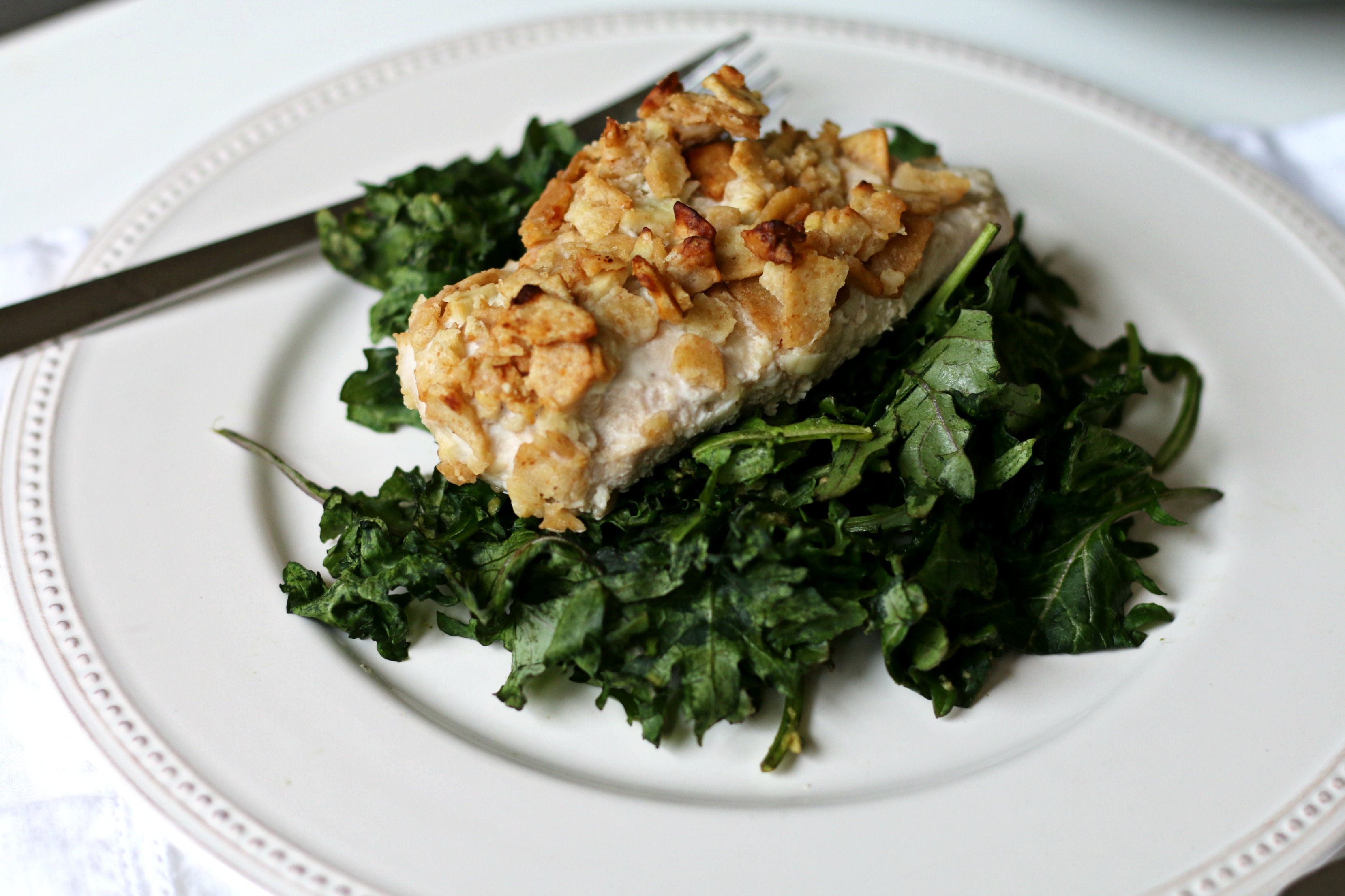 BeingBrigid Garlic Crusted Chicken-N-Kale Recipe