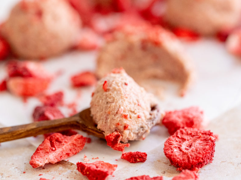 Strawberry Cheesecake Protein Bites by BeingBrigid Functional Nutrition Brigid Titgemeier