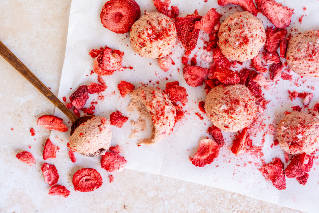 Strawberry Cheesecake Protein Bites by BeingBrigid Functional Nutrition Brigid Titgemeier